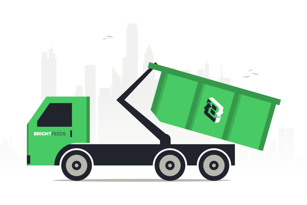 flat illustration of a green and blue dumpster